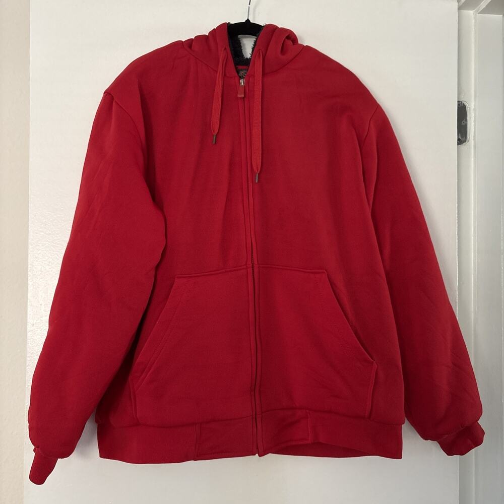 Red Hoodie Hooded Zip Up Heavy Fleece Sweatshirt